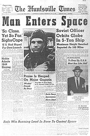 Released to Public Yuri Gagarin Headline, 1961 (NASA) (463614642).jpg